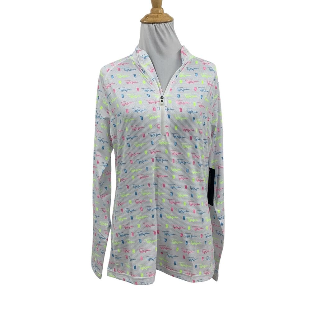 Taylor Jordan Shirt Womens M Medium White Neon TJ Logo Quarter Zip Golf Pullover